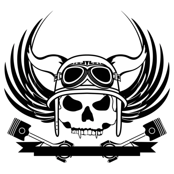 Chopper Biker Skull Emblem Crest Tattoo Illustration Vector Format —  Vetores de Stock
