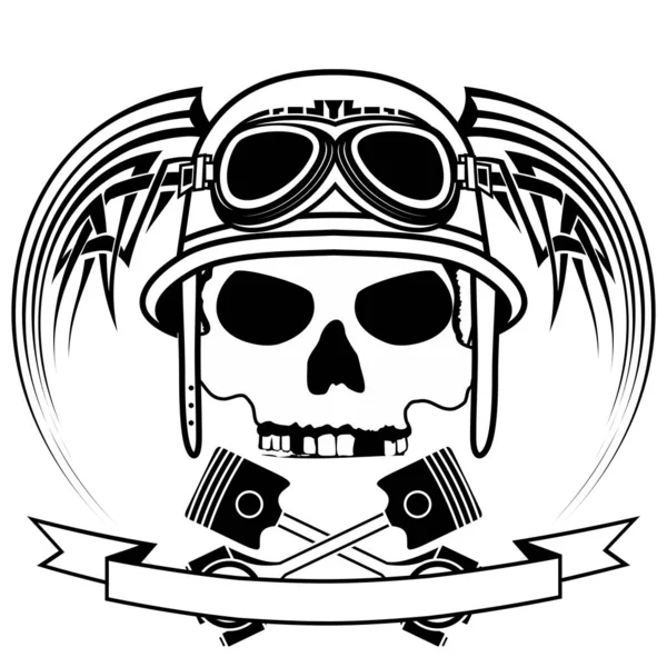 Chopper Biker Cranio Emblema Cresta Tatuaggio Illustrazione Formato Vettoriale — Vettoriale Stock