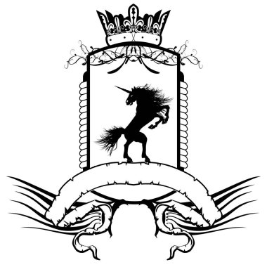 Heraldik tek boynuzlu at arması arma arma dövme illüstrasyonu vektör formatında