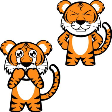 Chibi küçük kaplan çizgi filmi kawaii ifadesi vektör biçiminde koleksiyon ayarlandı