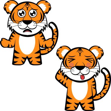 Chibi küçük kaplan çizgi filmi kawaii ifadesi vektör biçiminde koleksiyon ayarlandı