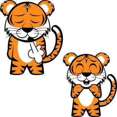 Chibi küçük kaplan çizgi filmi kawaii ifadesi vektör biçiminde koleksiyon ayarlandı