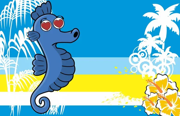Funny Seahorse Character Cartoon Background Illustration Vector Format — стоковый вектор