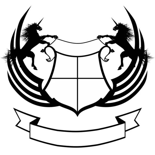 Heraldic Unicorn Horse Coat Arms Emblem Crest Tattoo Illustration Vector — стоковый вектор