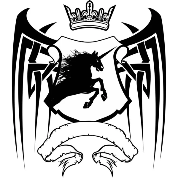Heraldic Unicorn Horse Coat Arms Emblem Crest Tattoo Illustration Vector — Stock Vector