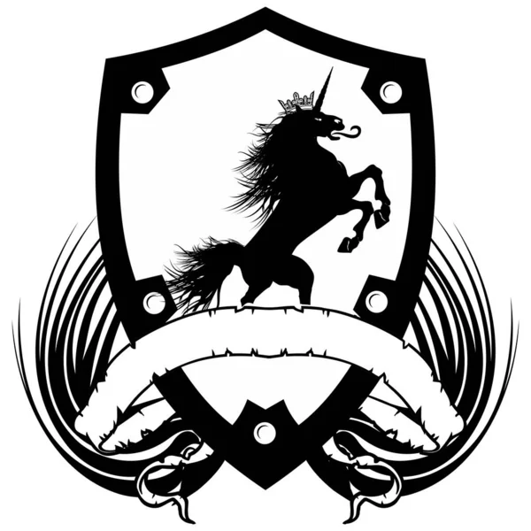 Escudo Armas Caballo Unicornio Heráldico Emblema Cresta Tatuaje Ilustración Formato — Vector de stock