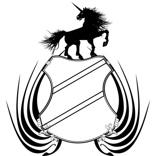 Heraldic Unicorn Horse Coat Arms Emblem Crest Tattoo Illustration Vector — ストックベクタ