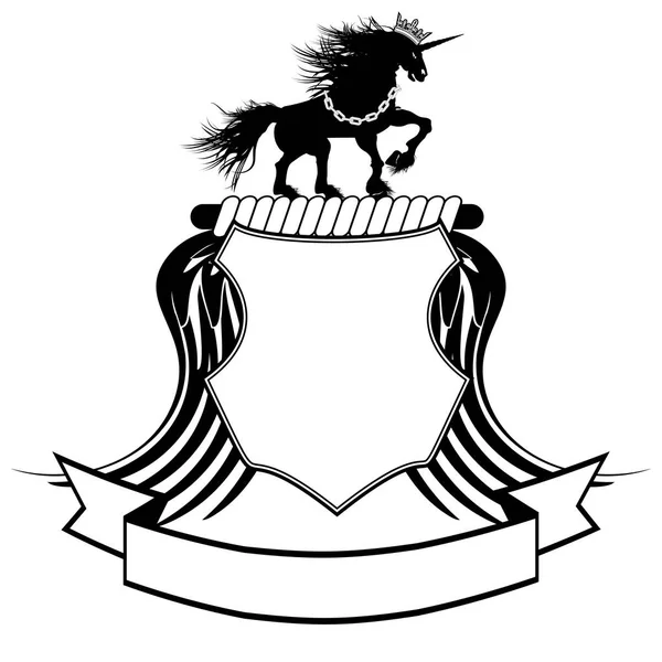 Escudo Armas Caballo Unicornio Heráldico Emblema Cresta Tatuaje Ilustración Formato — Vector de stock