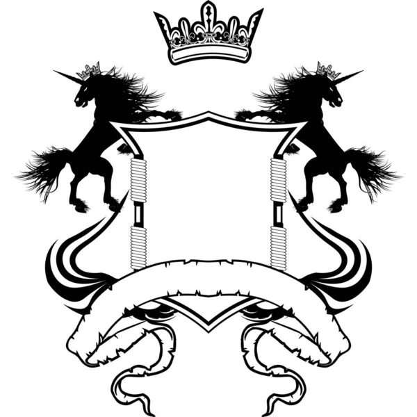 Heraldic Unicorn Horse Coat Arms Emblem Crest Tattoo Illustration Vector — Wektor stockowy