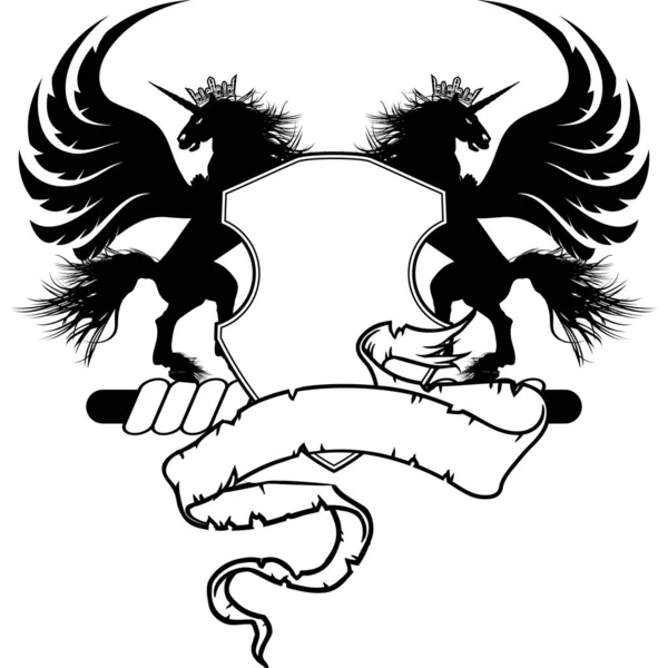 Escudo Armas Caballo Unicornio Heráldico Emblema Cresta Tatuaje Ilustración Formato — Vector de stock