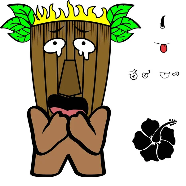 Funny Tropical Hawaian Tiki Mask Character Cartoon Expressions Collection Illustration — Stockvektor