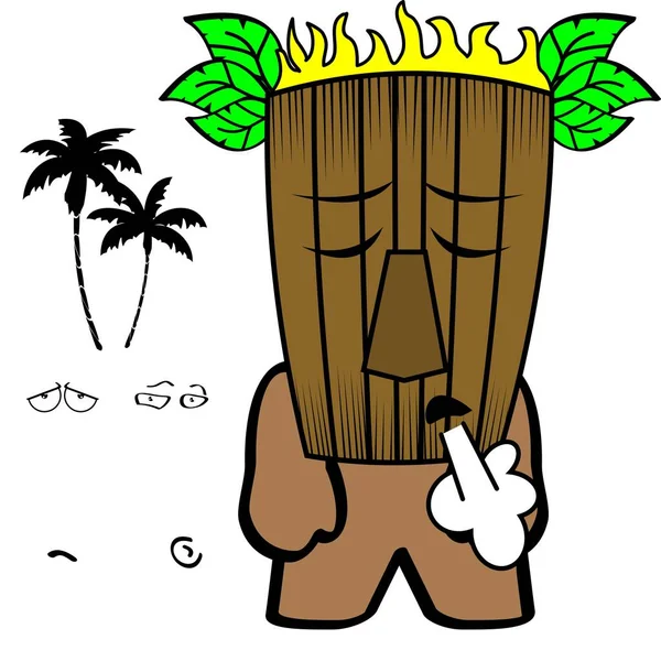Engraçado Tropical Hawaian Tiki Máscara Personagem Desenhos Animados Expressões Coleção —  Vetores de Stock