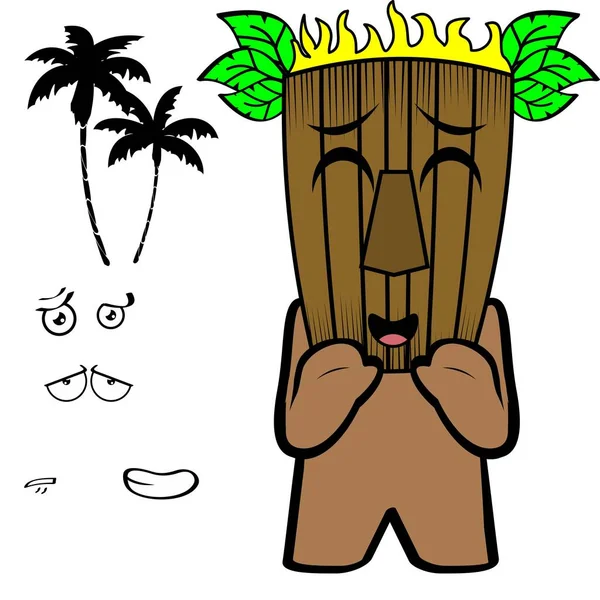 Funny Tropical Hawaian Tiki Mask Character Cartoon Expressions Collection Illustration — Stockvector