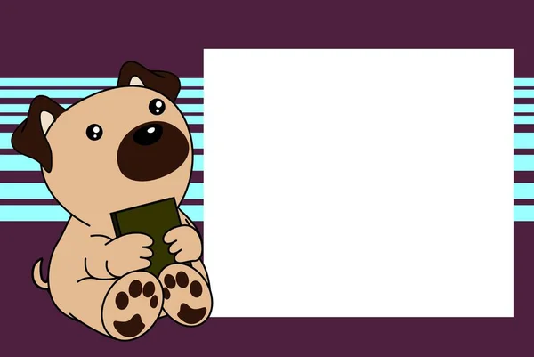 Sentado Bebé Pug Perro Dibujos Animados Celebración Libro Fondo Formato — Archivo Imágenes Vectoriales