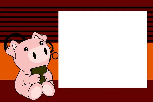 Sitting Baby Piggy Cartoon Holding Book Background Vector Format — Stockový vektor