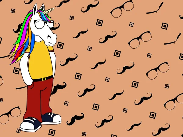 Funny Hipster Unicorn Cartoon Background Illustration Vector Format — Stock Vector