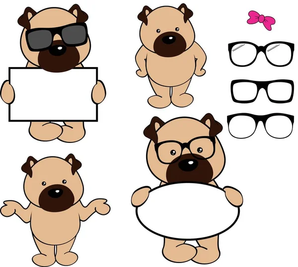 Little Chibi Pug Dog Cartoon Standing Set Collection Vector Format — Archivo Imágenes Vectoriales