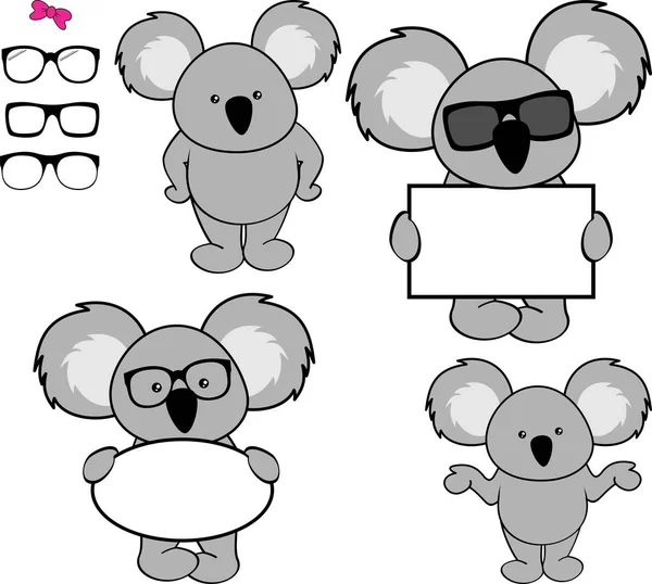 Little Chibi Koala Cartoon Standing Set Collection Vector Format — Stock Vector