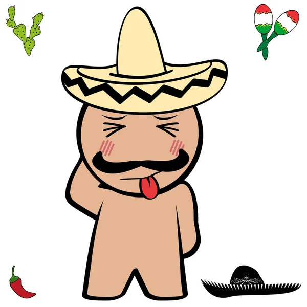 Cute Little Mexican Character Cartoon Kawaii Expression Illustration Vector Format — стоковый вектор