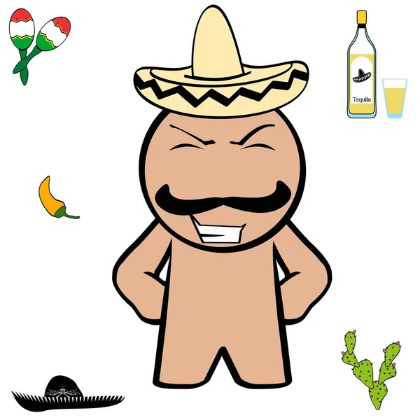 Cute Little Mexican Character Cartoon Kawaii Expression Illustration Vector Format — Image vectorielle