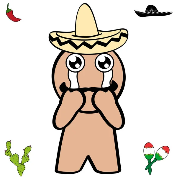 Cute Little Mexican Character Cartoon Kawaii Expression Illustration Vector Format — Stock Vector