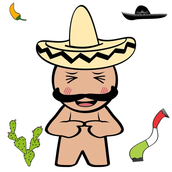 Cute Little Mexican Character Cartoon Kawaii Expression Illustration Vector Format — Wektor stockowy