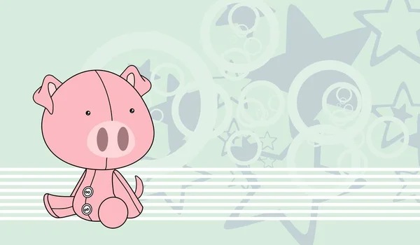 Cute Kawaii Plush Piggy Character Cartoon Illustration Background Vector Format —  Vetores de Stock