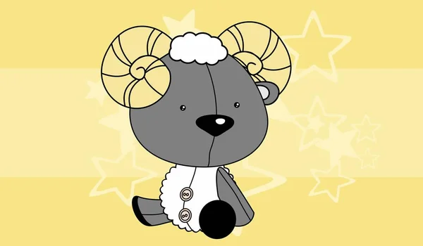Cute Kawaii Plush Ram Character Cartoon Illustration Background Vector Format — Stock Vector