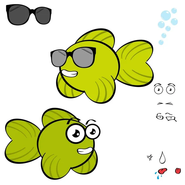 Gold Fish Character Cartoon Kawaii Expressions Collection Set Illustration Vector — Archivo Imágenes Vectoriales
