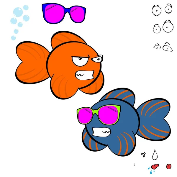 Gold Fish Character Cartoon Kawaii Expressions Collection Set Illustration Vector — Stock Vector
