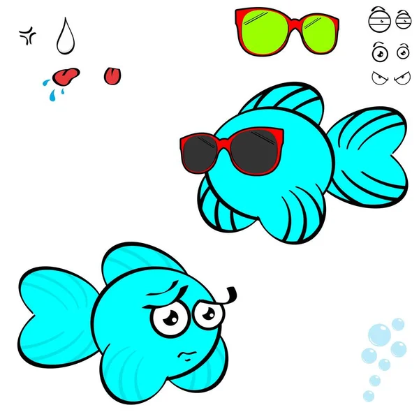 Gold Fish Character Cartoon Kawaii Expressions Collection Set Illustration Vector — Archivo Imágenes Vectoriales