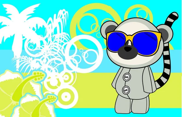 Pelúcia Brinquedo Lemur Personagem Desenho Animado Tropical Verão Fundo Ilustração — Vetor de Stock