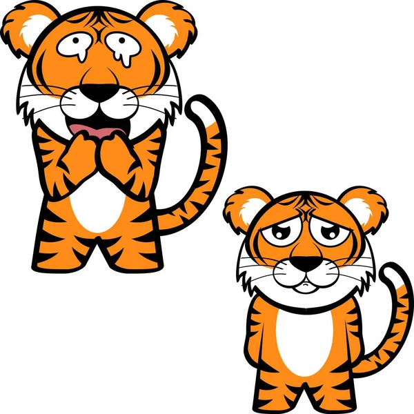 Chibi küçük kaplan çizgi filmi kawaii ifadesi vektör biçiminde koleksiyon ayarlandı