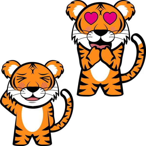 Chibi Little Tiger Cartoon Kawaii Expression Set Collection Vector Format — Vector de stock