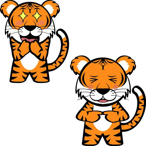 Chibi küçük kaplan çizgi filmi kawaii ifadesi vektör biçiminde koleksiyon ayarlandı