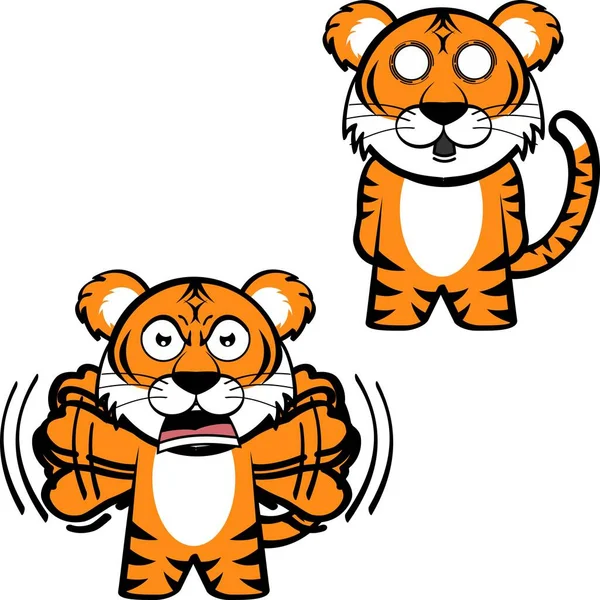 Chibi küçük kaplan çizgi filmi kawaii ifadesi vektör biçiminde koleksiyon ayarlandı