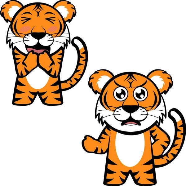 Chibi Little Tiger Cartoon Kawaii Expression Set Collection Vector Format — стоковый вектор