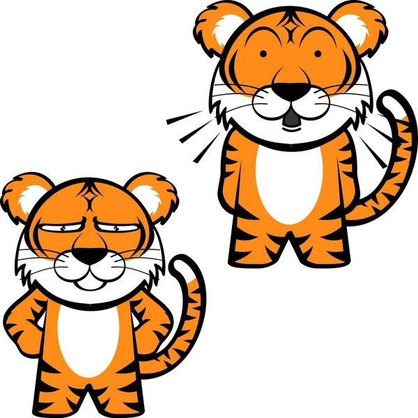 Chibi küçük kaplan çizgi filmi kawaii ifadesi vektör biçiminde koleksiyon ayarlandı