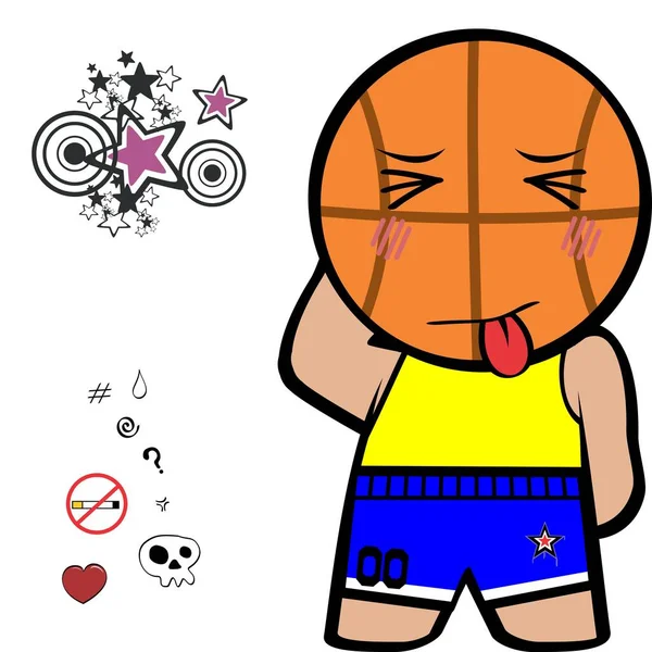 Divertido Personaje Cabeza Baloncesto Dibujos Animados Expresión Kawaii Ilustración Formato — Vector de stock