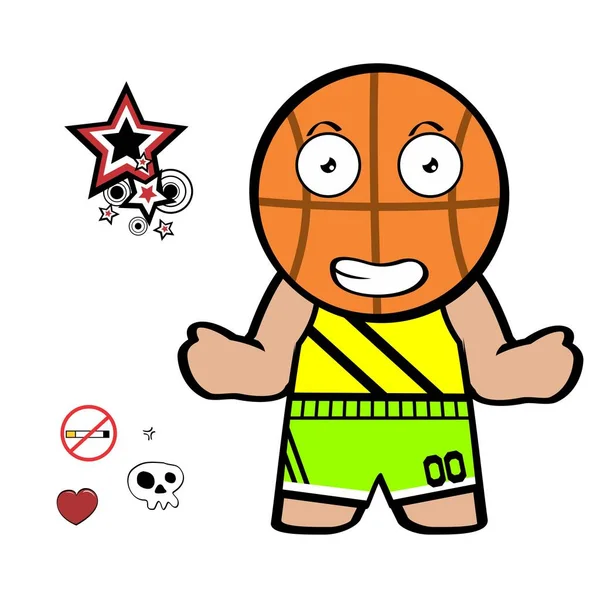 Drôle Basket Ball Tête Personnage Dessin Animé Kawaii Expression Illustration — Image vectorielle