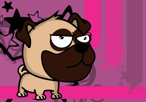 Funny Big Head Pug Dog Cartoon Illustration Background — Vettoriale Stock