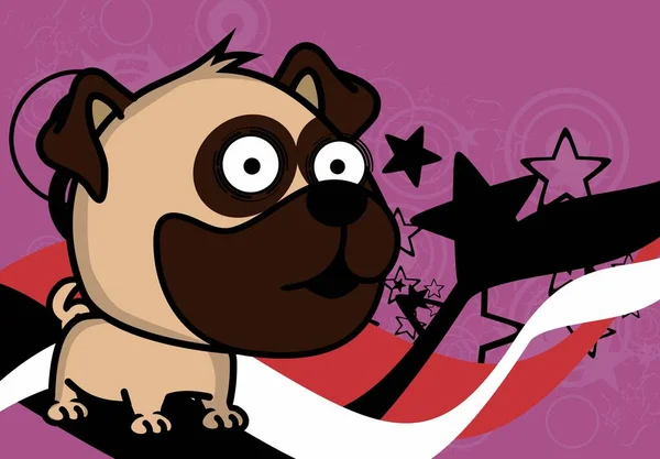 Funny Big Head Pug Dog Cartoon Illustration Background — Stock Vector