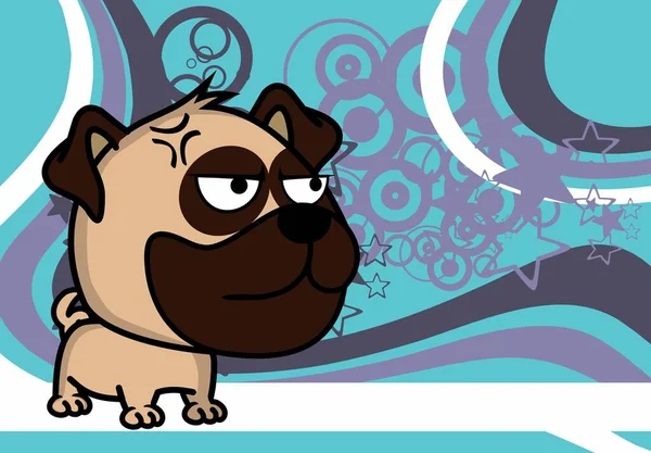 Funny Big Head Pug Dog Cartoon Illustration Background — Image vectorielle