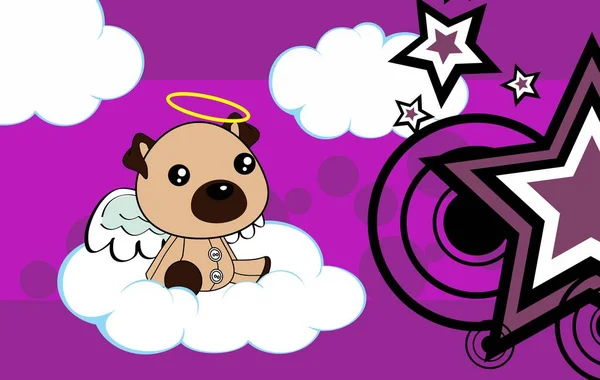 Niedlich Kleine Engel Baby Mops Hund Cartoon Illustration Hintergrund — Stockvektor