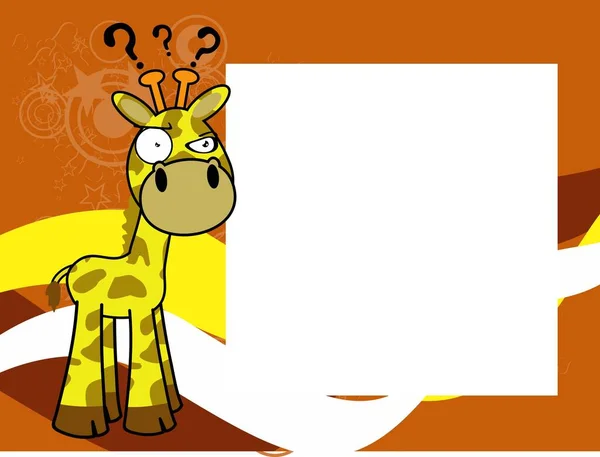 Scontroso Giraffa Cartone Animato Kawaii Espressione Cornice Sfondo Formato Vettoriale — Vettoriale Stock