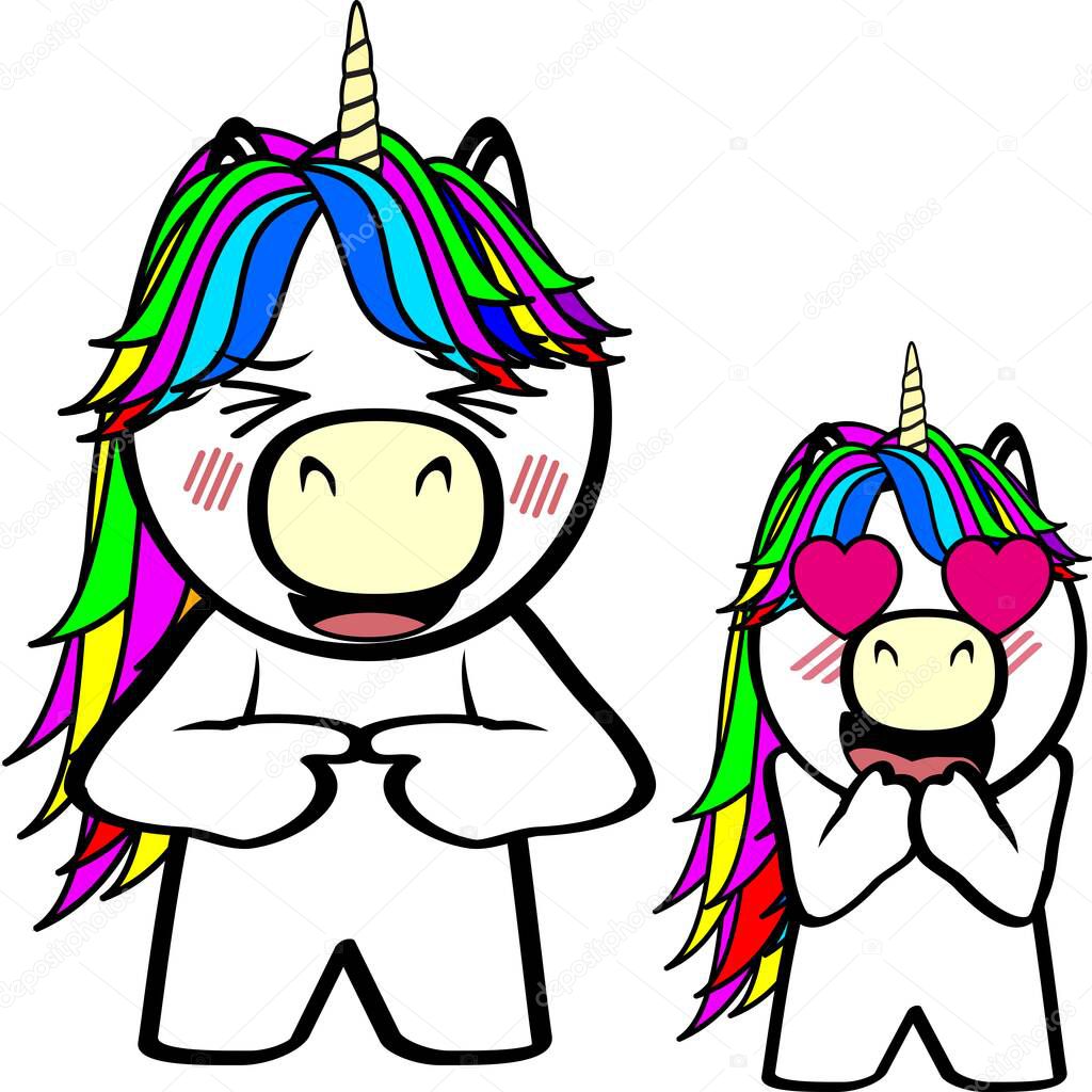 cute chibi unicorn kawaii expression pack collection illustration in vector format