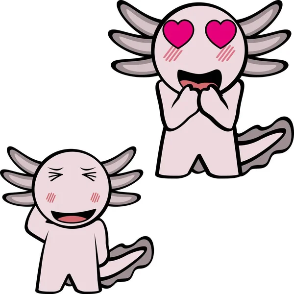 Axolotl Mexicano Dibujos Animados Kawaii Expresiones Pack Formato Vectorial — Vector de stock