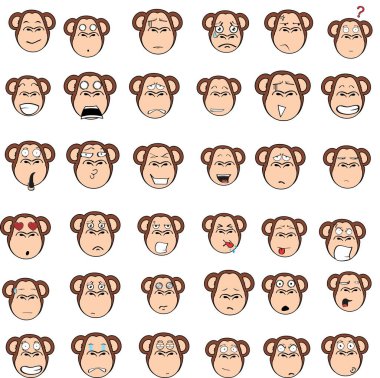 maymun emoji çizgi filmi kawaii ifadeleri vektör biçiminde toplanır