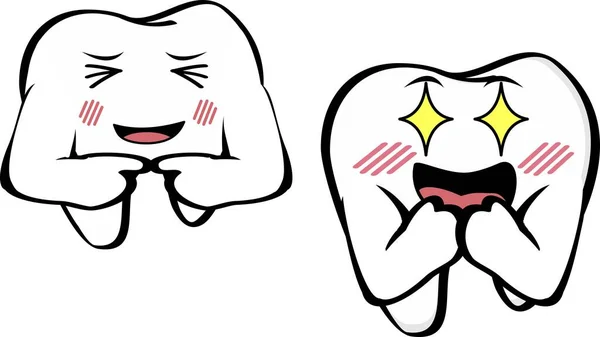 Divertido Molar Diente Dibujos Animados Expresiones Kawaii Formato Vectorial — Vector de stock