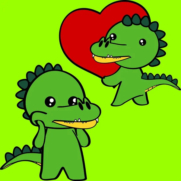 Niedliches Chibi Baby Krokodil Cartoon Love Pack Vektorformat — Stockvektor